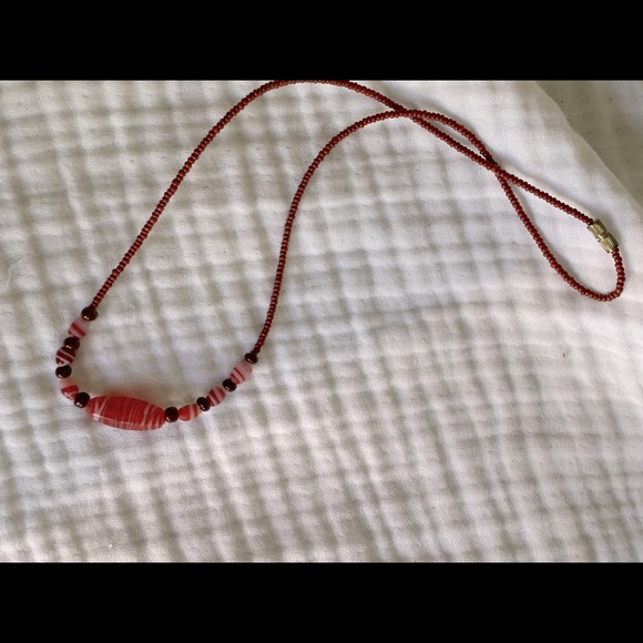 Glass bead necklace! West African. Red and white. - Picture 3 of 4